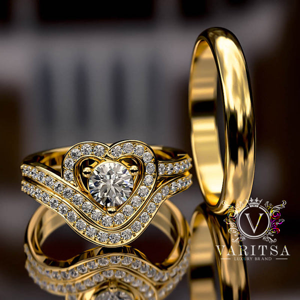 0.95ct Round Diamond Gold Heart Shape Complete Trio Set - 02US69